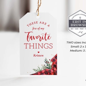 Favorite Things Gift Tag, Favorite Things Favor, Printable Holiday Gift Tags, Editable Holiday Tags, Customizable, DIY, EDITABLE, Corjl, BP