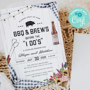 Navy BBQ Couples Shower Invitation, BBQ and Brews Invitation, bbq rehearsal invitation, Blue Couples Shower Invite, Printable Corjl NQ2