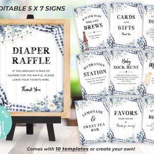 Boy BABY-Q Shower Signs 5 x 7, Blue Baby Q Decor Signs, Boy Baby-Q Decor, Blue Baby Shower Signs, Printable Food Signs, Editable Signs, BQDB