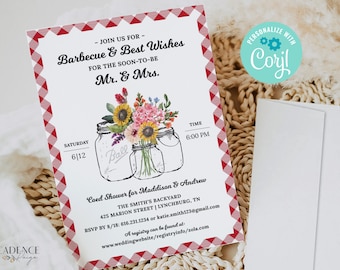 BBQ Wedding Shower Invitation, BBQ Anniversary Invitation, Southern bbq, bbq rehearsal dinner invite, Mason Jars, Printable, Corjl, A22, W2