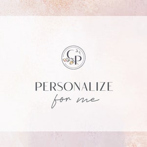 May include: A light background with the text "PERSONALIZE for me" in a mix of serif and script fonts. Above the text is a circular logo with the letters "CP" and floral accents.