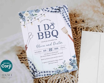 Blue I Do BBQ Invitation, Couples Shower, Rehearsal Dinner (Digital Download)