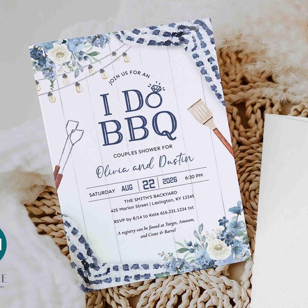 Blue I Do BBQ Invitation, Couples Shower, Rehearsal Dinner (Digital Download)