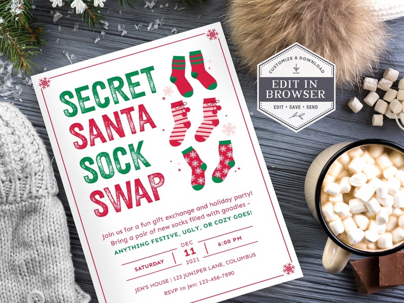 Christmas Sock Exchange Party Invite Holiday Sock Swap Party Etsy