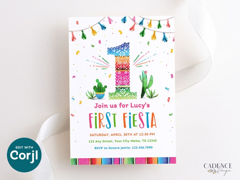 First Birthday Party Invitation for First Fiesta Invitation for 1st Birthday Fiesta Themed Birthday Invite to Send Digitally DIY Printable zdjęcie 10