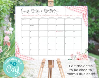 Jeu de calendrier rose Baby-Q : devinez la date signe baby shower (imprimable)