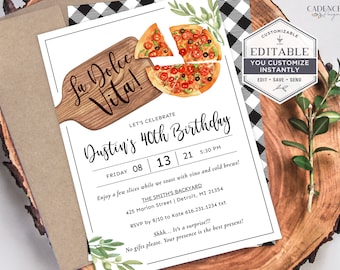 Pizza Party Invitation, Adult Pizza Party Invitation, Pizza Oven Party Invitation, Printable 40th Birthday Invite, Printable, Corjl, P3