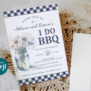 Invitation for BBQ Couples Shower in Navy I Do BBQ Shower Invitation with Daisies in Mason Jar and Navy Gingham Digital Invitation for BBQ image 9