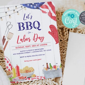 Labor Day BBQ Invitation, Digital Labor Day Party Invitation, Summer BBQ Pool Party Invite, Labor Day Phone Invite, Cookout DIY Printable