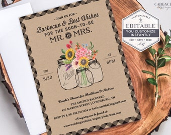Couples BBQ Shower, I Do BBQ, Couples Shower Invite, Farmhouse Invite, Rustic Invite, Kraft Paper bbq, DIY Invite, Printable Invitation, A22