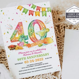 40th Birthday Invitation, 40th Anniversary Party Invitation, Printable 40th Invitation, 40 Years Party Invite, DIY, Editable, Corjl, A24