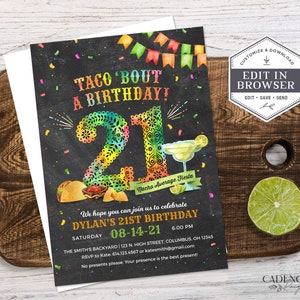 21st Birthday Party Invitation, 21st Birthday Fiesta Invite, Surprise 21st Birthday, 21 Birthday Party Invite, DIY, Printable, Corjl, A24