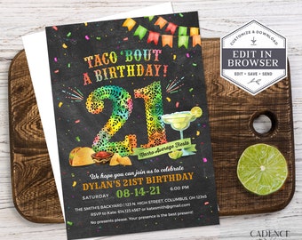 21st Birthday Party Invitation, 21st Birthday Fiesta Invite, Surprise 21st Birthday, 21 Birthday Party Invite, DIY, Printable, Corjl, A24