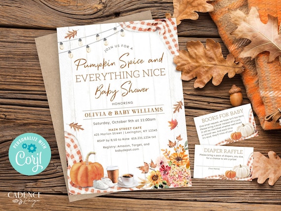 Pumpkin Spice Baby Shower Invitation, Fall Baby Shower Invitation, Autumn Baby Shower, Coffee Baby Shower, Gender Neutral, Printable, FQ2