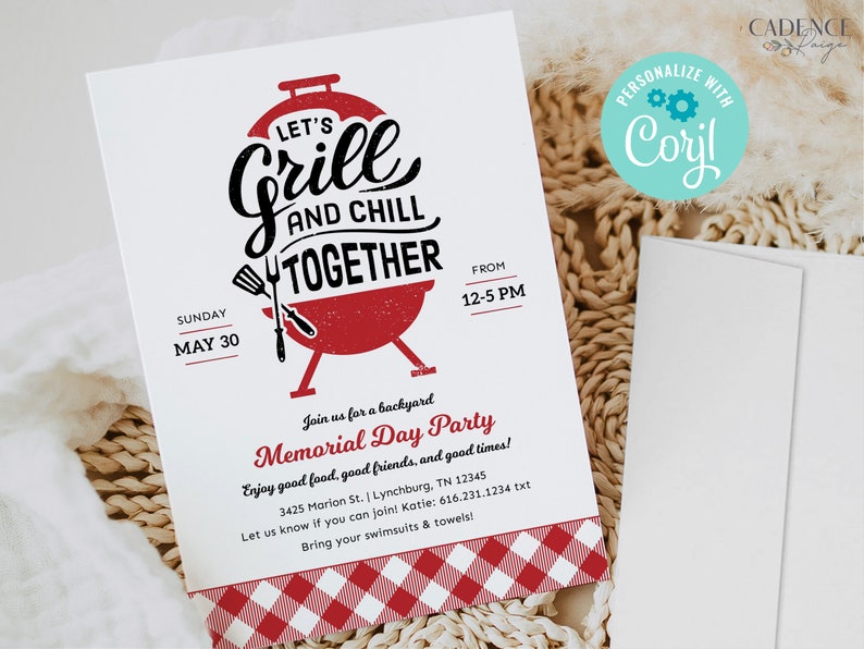 Digital Labor Day BBQ Invitation, Summer Party Invitation, Memorial Day Party Invitation, Cookout Invitation, Grill & Chill, DIY, Printable image 4