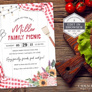 Familientreffen-Einladung, Sommer BBQ-Einladung, Familien-Picknick-Einladung, Sommer get Together, Firmen-Picknick-Einladung, DIY, printable
