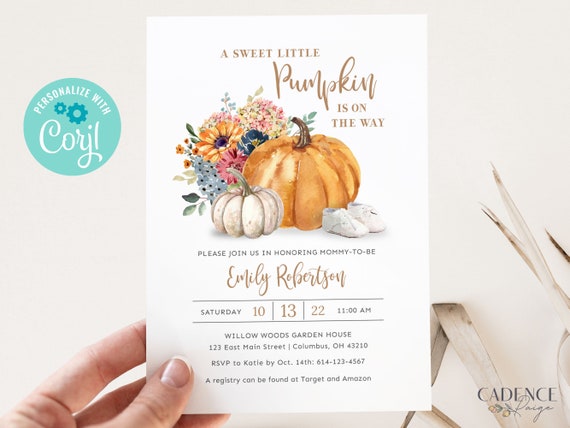 Autumn Baby Shower Invitation, Gender Neutral Baby Shower Invitation, Fall Baby Shower Invite, Pumpkin Baby Shower Invite, Printable, DIY