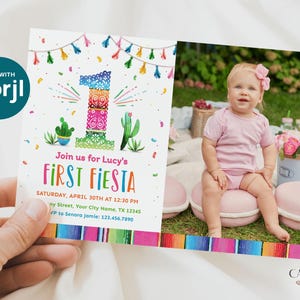 Erste Fiesta Einladung, erste Fiesta Geburtstagseinladung, 1. Geburtstag Fiesta, mexikanischer Geburtstag, Fotoeinladung Vorlage zum Ausdrucken