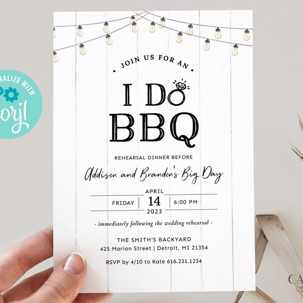 I Do BBQ Invitation, BBQ rehearsal dinner invitation, Backyard BBQ Wedding Rehearsal Invitation, Romantic bbq Couples Shower, Printable, WQ2