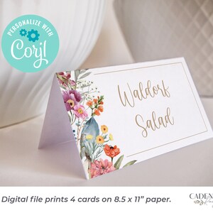 Wildflower Place Cards, Mother's Day Brunch Place Cards, Customizable Food Cards, Custom Name Cards, Printable, DIY, EDITABLE, Corjl, W3 image 3