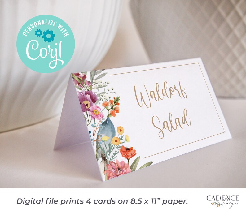 Wildflower Place Cards, Mother's Day Brunch Place Cards, Customizable Food Cards, Custom Name Cards, Printable, DIY, EDITABLE, Corjl, W3 image 3