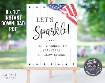 Printable 4th of July Sparklers Sign, Sparklers Sign, Patriotic Decor, Independence Day, American Picnic, 4th of July Sign, Digital PDF BQUS