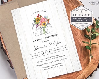 Bridal Shower Picnic Invitation, Farmhouse Bridal Shower Invitation, Barn Wedding Invite, Backyard Bridal Shower, Printable, Corjl, M20, W2