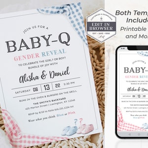 Gender Reveal BBQ Invitation, Baby-Q Gender Reveal Invitation, Fun Gender Reveal Invite, Blue or Pink, BabyQ Gender?, Printable DIY Q2GR