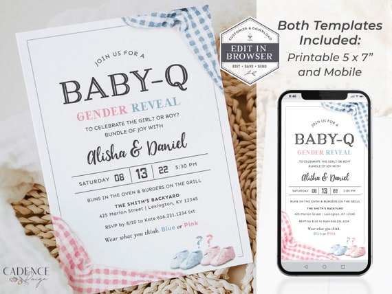 Buy Gender Reveal BBQ Invitation, Baby-Q Gender Reveal Invitation.