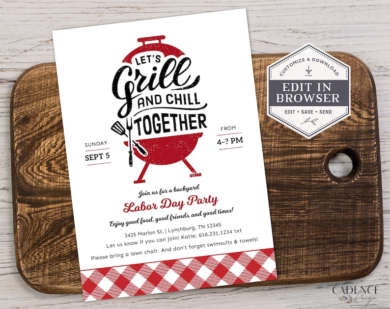 Digital Labor Day BBQ Invitation, Summer Party Invitation, Memorial Day Party Invitation, Cookout Invitation, Grill & Chill, DIY, Printable image 10