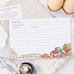 Cartes de recette imprimables fraîches du marché pour la douche nuptiale, apportez une note de recette, modèle de cartes de recette du marché de producteurs 6 x 4, vichy, numérique