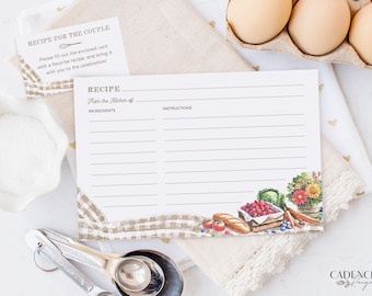 Farmers Market Bridal Shower Recipe Cards: Gingham Design (Digital)