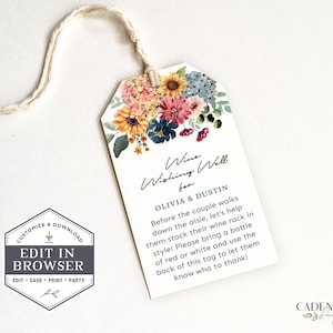 Wein Wunschbrunnen Tags, Herbst Blumen Wein Tag, druckbare Wein Tags, Fall Bridal Shower, Fall Florals Geschenk Tag, EDITABLE, F20, W2