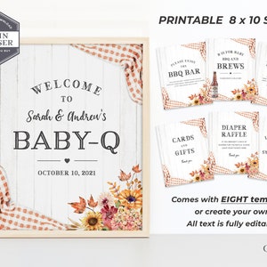 Autumn Baby-Q Shower Signs, BBQ Baby Shower Signs, BabyQ Signs, 8 x 10 BBQ Shower Signs, Coed Baby Shower Signs, Printable, Editable, BQF