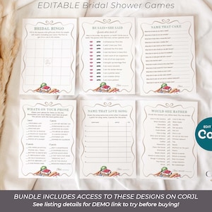Celebrate the bride with a farmers market bridal shower letting everyone know She's Off the Market! The designs in this bundle feature watercolor illustrations of market items like fresh cut flowers, ripe vegetables, mixed berries, and neutral colored gingham; setting the stage for a charming celebration. This set includes the invitation, table signs for advice, favors, etc., games, recipe cards, fruit & veggie garland decor, cupcake toppers, stickers, favor tags, thank yous, and welcome signs.