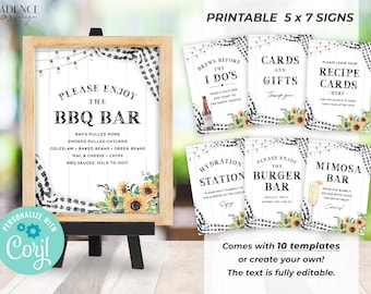 I Do BBQ Decor Signs, Black and White I Do BBQ Shower Signs, bbq menu signs, Sunflower Wedding Shower Signs, Printable, Editable, BQBS