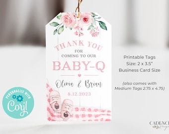 Blush Pink Baby-Q Favor Tags, BBQ Baby Shower Favors in Pink, Printable BabyQ Tags, Baby Shower Barbecue, Baby Girl Favor Tags EDITABLE BQ15