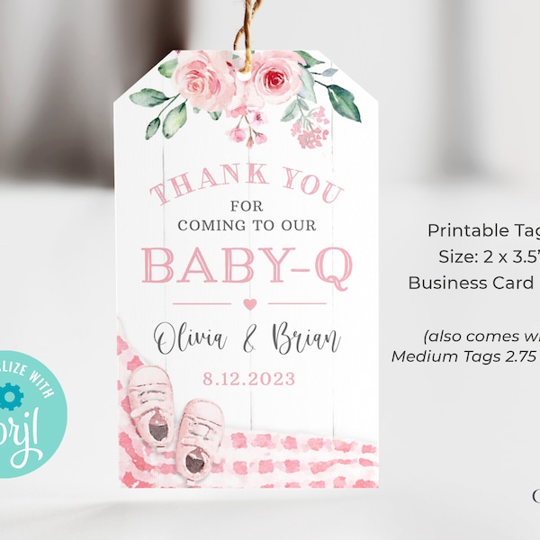 Blush Pink Baby-Q Favor Tags, BBQ Baby Shower Favors in Pink, Printable BabyQ Tags, Baby Shower Barbecue, Baby Girl Favor Tags EDITABLE BQ15
