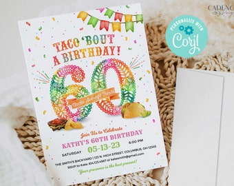 60th Birthday Party Invitation, Digital 60th Birthday Party Invitation, 60th Birthday Fiesta invite, Mexican themed, DIY Corjl Printable A24