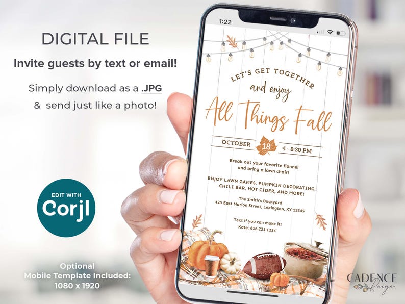 All Things Fall Invitation, Digital Fall Harvest Party Invitation, Neighborhood Fall Party Invite, Fall Celebration, DIY Printable Corjl image 5