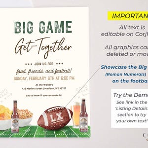 Editable Super Sunday Football Watch Party Invitation: Bowl Game Invite (Digital Template) image 8