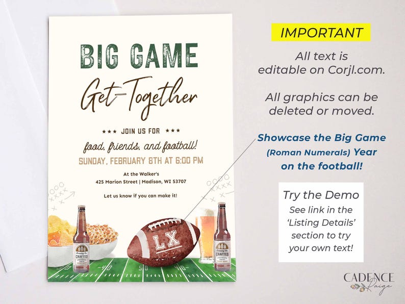 Editable Super Sunday Football Watch Party Invitation: Bowl Game Invite (Digital Template) image 8