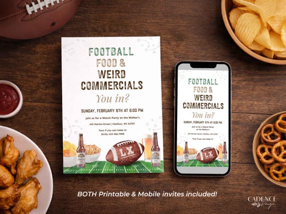 Football Watch Party Invitation, Editable Big Game Invite, Super Sunday Bowl Game (Digital)