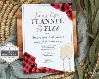 Flannel Bachelorette Party Invitation, Fall Winter Bachelorette Invite, Glamping Weekend Invite, Cabin Bachelorette, Printable Corjl, P9, BP