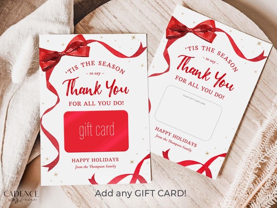 Holiday Gift Card Holder, Christmas Thank You Gift Gard Holder Printable, for Teachers, Staff Appreciation Gift Cards Editable DIY PDF