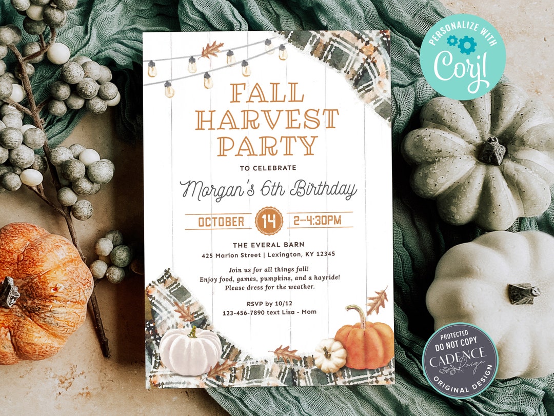 Fall Harvest Birthday Invitation, Pumpkin Patch Birthday Party