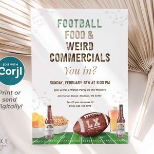 Football Watch Party Invitation, Editable Big Game Invite, Super Sunday Bowl Game (Digital) image 9