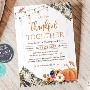 Thanksgiving Invitation, Digital Thanksgiving Invite, Casual Thanksgiving Invitation, Potluck, Thankful, Together, DIY Printable Corjl GP