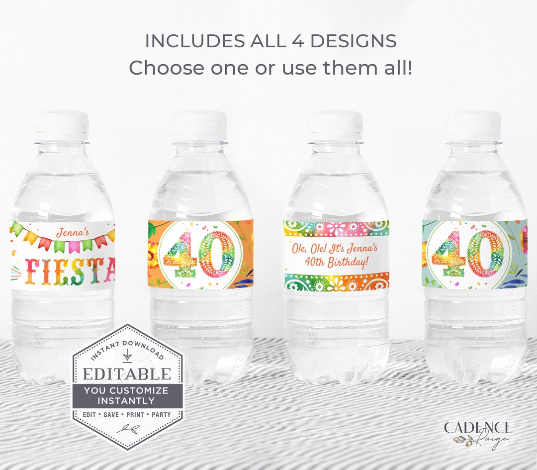 Printable Water Bottle Labels, Fiesta Water Bottle Labels, 40th ...