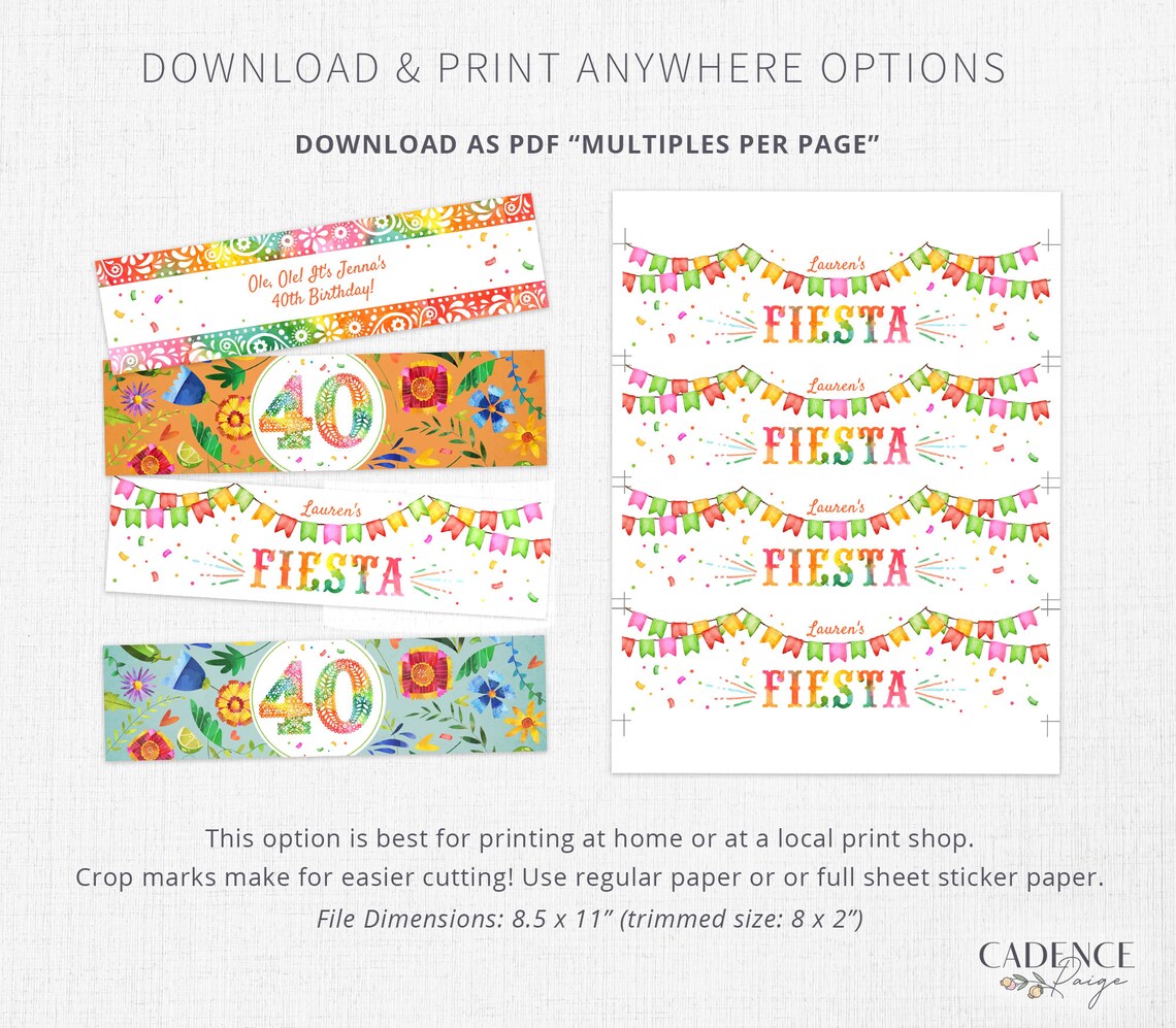 Printable Water Bottle Labels Fiesta Water Bottle Labels - Etsy